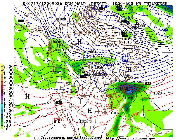image of MSLP 1000 - 500mb